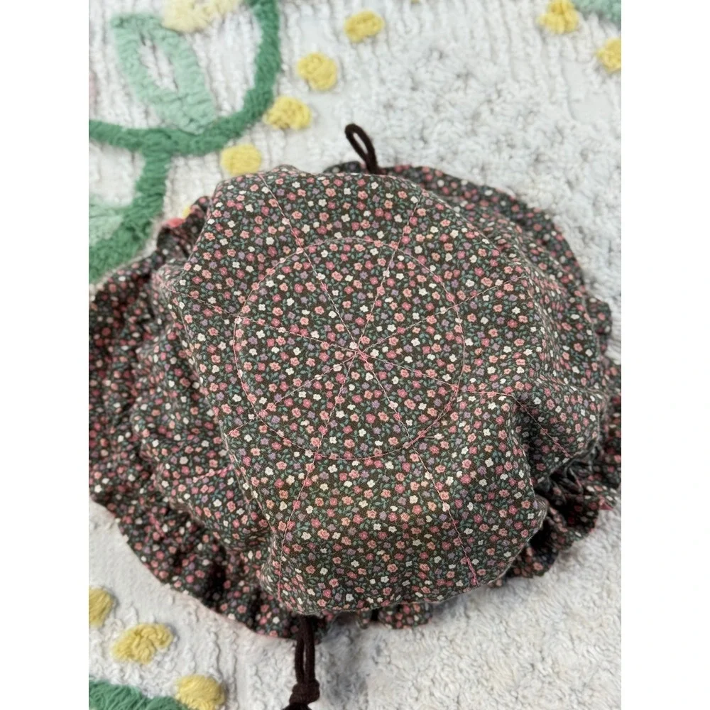 Handmade Floral Drawstring Pouch Jewelry Bag Mauve Ruffle Small Travel Organizer